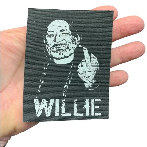 Handmade Willie Nelson canvas patch iron on stitched charcoal or black - Picture 9 of 10